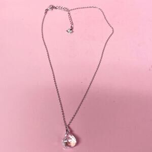Vintage Swarovski Silver-Tone Necklace with AB Crystal Teardrop Pendant